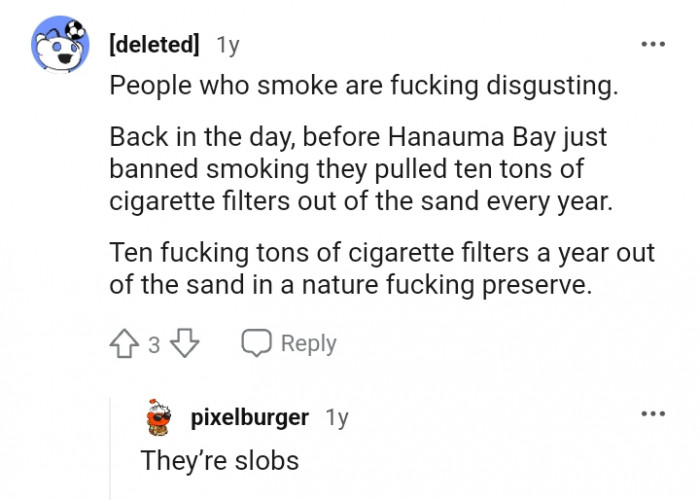 Another Redditor says that smokers are just disgusting