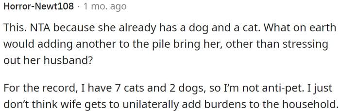 She shouldn't unilaterally add burdens to the household