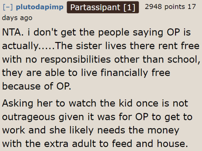 The OP's request isn't outrageous, especially since the younger sister has no contributions to this household.