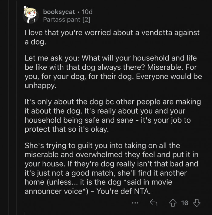 OP's SIL is trying to guilt her into taking the dog.