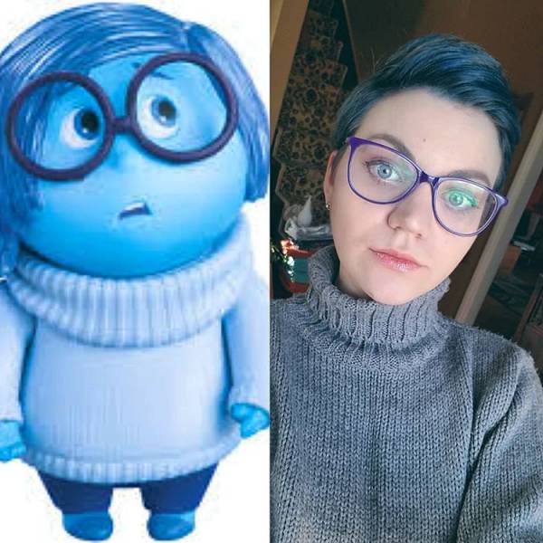 9. “Dyed my hair blue and realized I’m dressed just like Sadness from Insideout.”