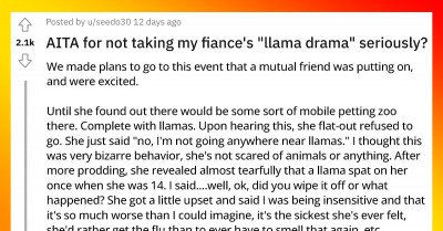 Redditors Support Lady Who Cancelled Weekend Plans With Boyfriend Because An Llama Spat On Her
