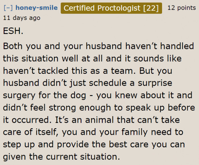 The OP and her husband are supposed to be a team in this situation.