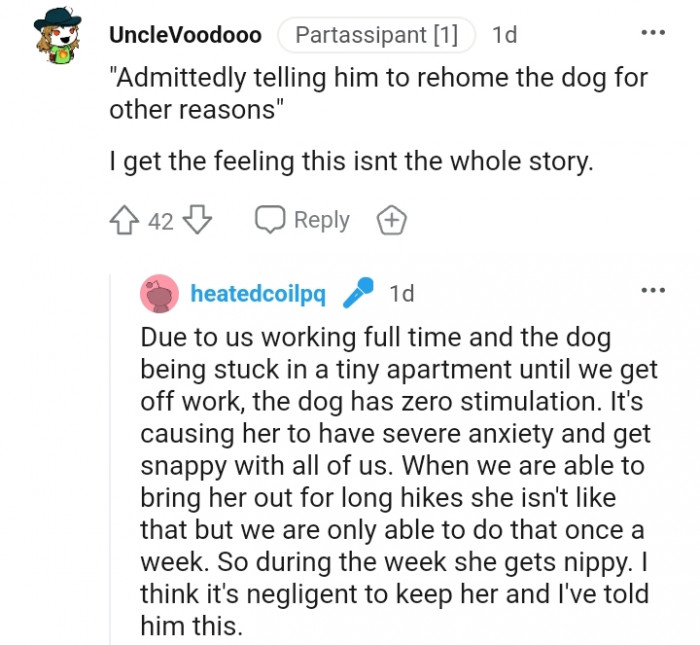 14. The OP thinks it's negligent to keep her