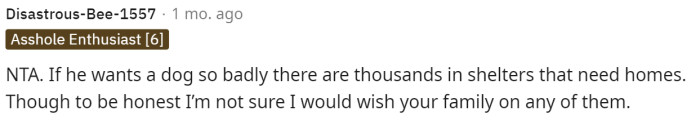 It is weird how they wouldn't buy him a dog and instead acted like her dog was his.