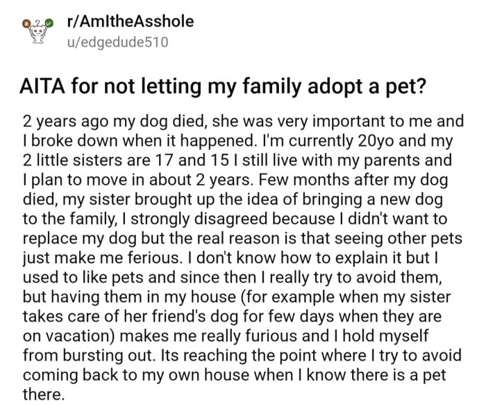OP shares that when he was 18, their family dog died, and it had a major impact on him.