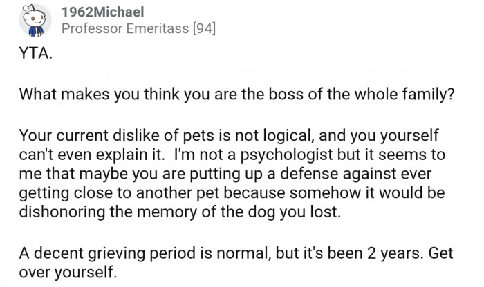 Two years is a pretty excessive grieving period.