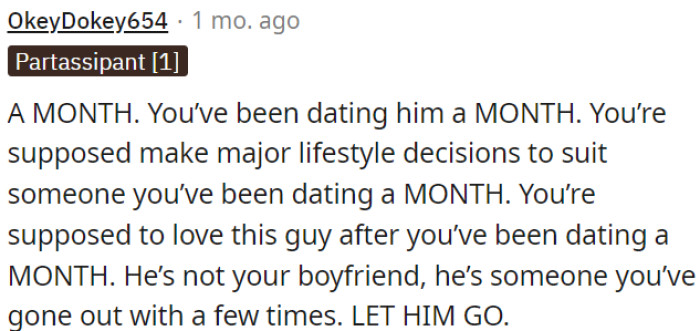 He's not OP's boyfriend; he's just someone she's been out with a few times.