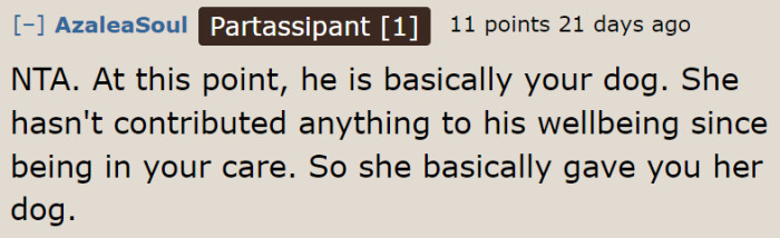 The community believes that the old Lab is no longer the friend's dog.