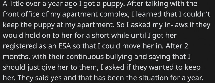 OP expected that they would be able to keep the dog when they got her, but it didn't go as planned