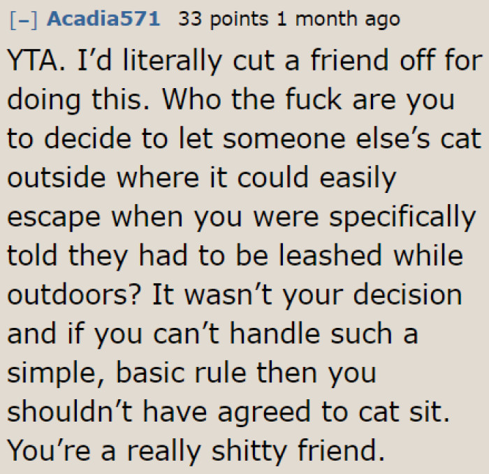 This user would stop being friends with the OP if the same situation happened to them.