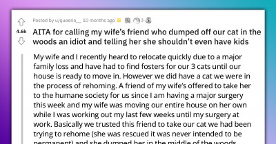 Husband Asks If He's Wrong For Calling Wife's Friend An Idiot After She Dumps Their Cat In The Woods