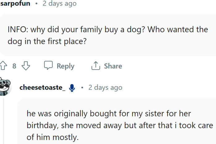 Who wanted the dog in the first place?