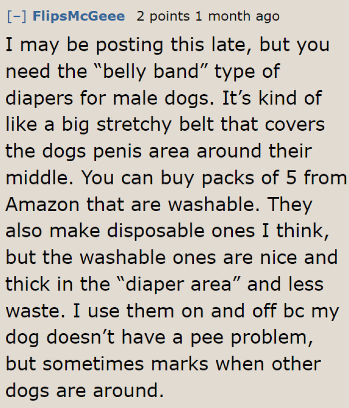 A Redditor Suggests Using a Belly Band with the Diaper.