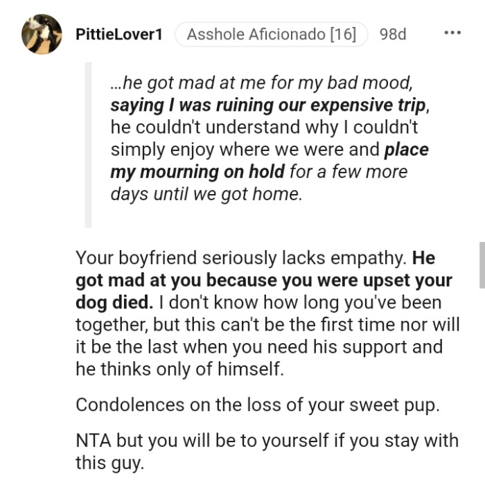 Your boyfriend seriously lacks empathy