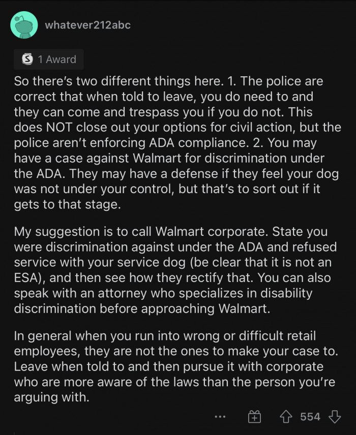 OP should have left when told to leave, regardless of the situation.