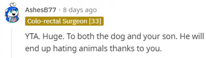 To the dog and the son.