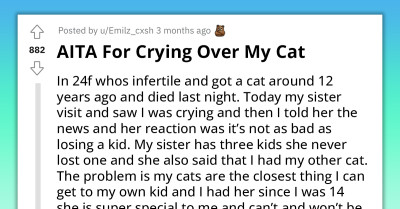 Sister's Cat Passed Away, But Family Says It's Nothing Compared To The Loss Of A Child