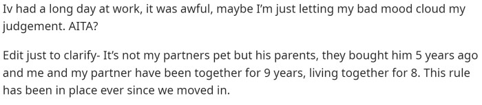 OP mentions that they've had a long day, so maybe they're overreacting. Then they share a brief edit to clarify some things.