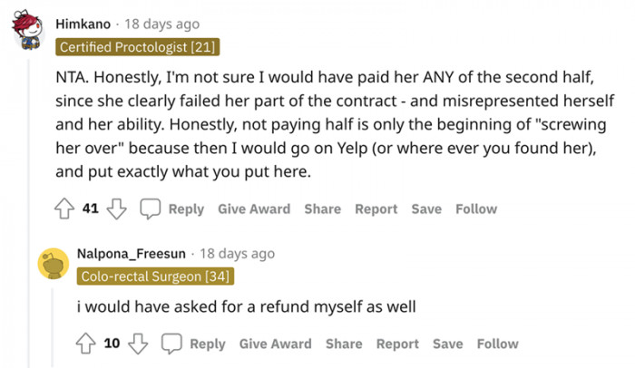 OP should also leave bad reviews wherever she can