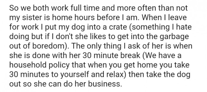 The only thing the OP asks of her is to take the dog out