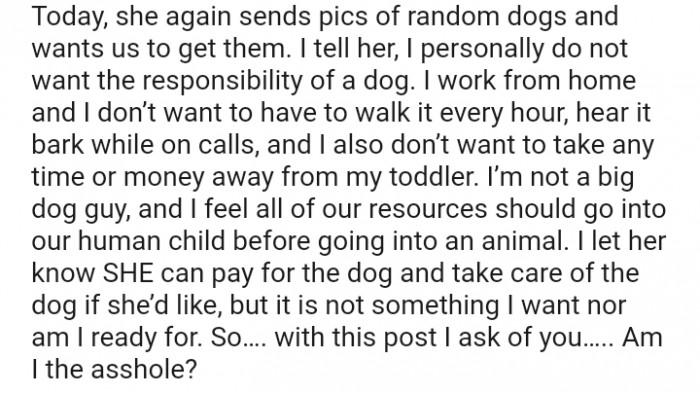 She can pay for the dog and take care of the dog if she’d like