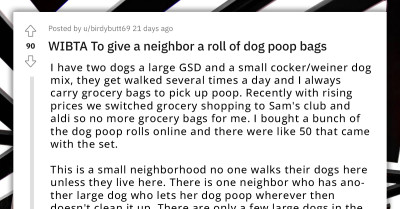 Redditor Gives Their Neighbor, Who Doesn't Pick Up After Her Dog, A Roll Of Bags Due To Her Constant Neglect