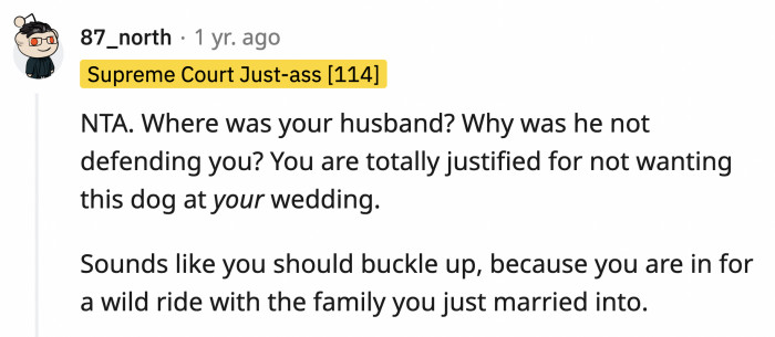 OP didn't even have to explain her reasoning for not wanting Jack's dog at her wedding.