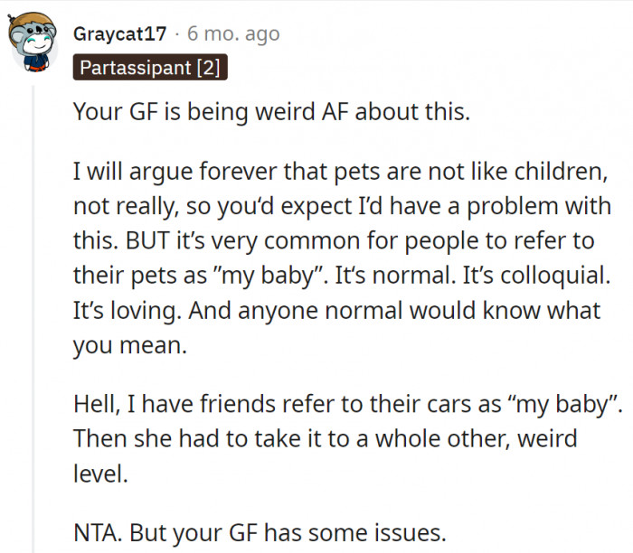 17. It's the girlfriend who's being weird about the whole thing.