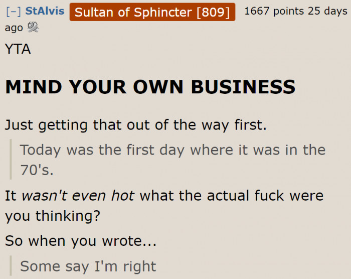 This Redditor is right. She should just mind her own business.