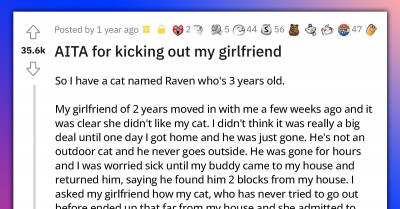 Reddit User Kicks Girlfriend Out of Home After She Did the Same to His Cat