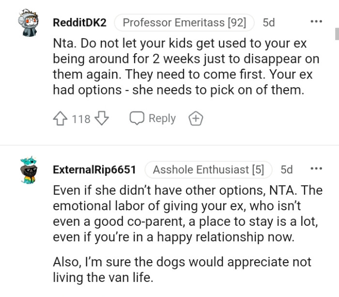 OP's Ex Had Options and She Needs to Pick One of Them