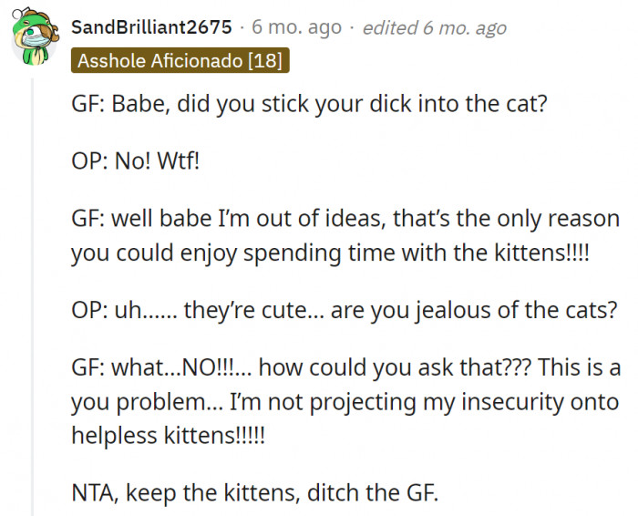 4. OP's girlfriend might just be a little jealous of the kittens.
