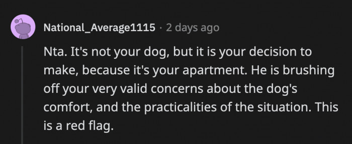 She may not be OP's dog, but it is her apartment, so her opinion on whether the dog can safely walk up and down the stairs matters