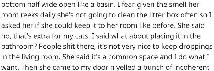 The cat owner decided that the best place for the litter box was in the living room, right next to OP's door.