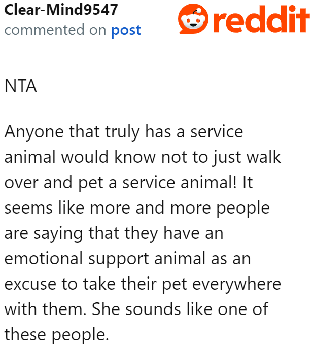 A true service dog owner knows that service dogs shouldn't be petted while they're working.