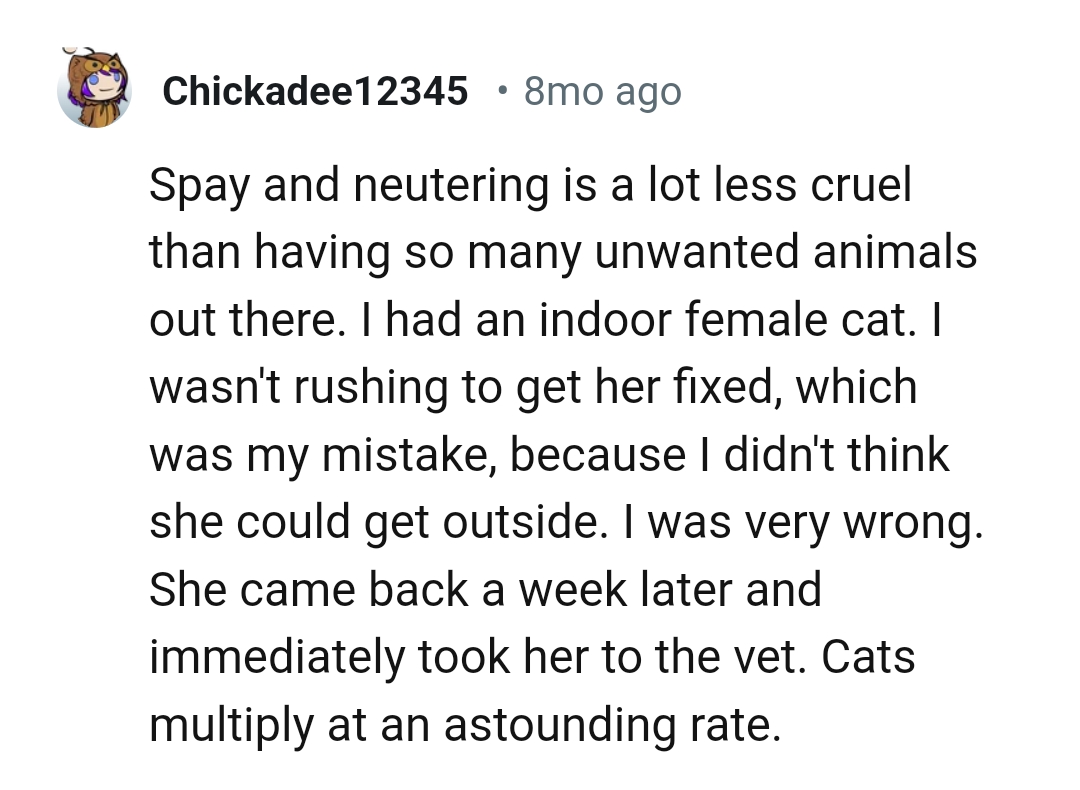 This Redditor had an indoor female cat