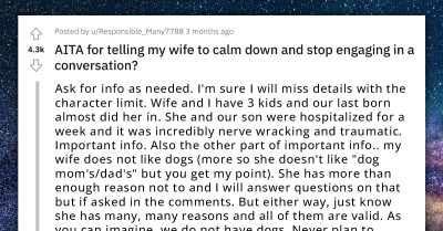 Man's Sister Compares Birth Trauma To Being A Dog Mom, Wife Flips Out On Her And Orders Her Out