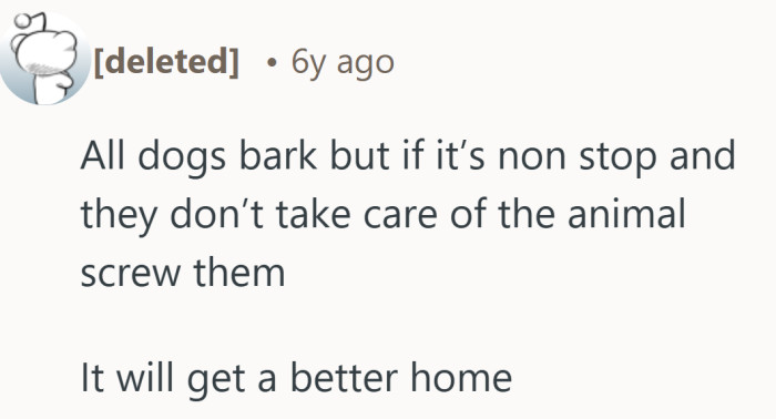 This draws a clear line between normal noise and an animal not being properly cared for.