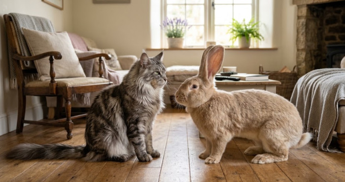 Maine Coon vs large rabbit