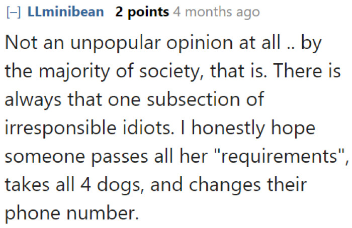 A Redditor believes that if the foster gets the dogs, they shouldn't return them to the owner anymore.