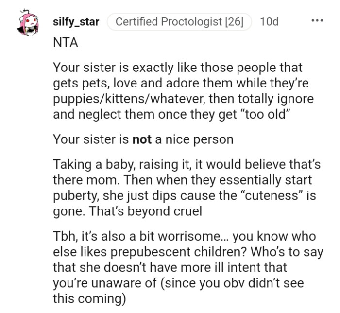 Your sister is not a nice person