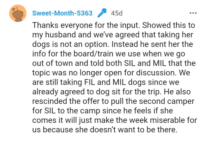 Here, the OP thanked everyone who commented, and she dropped an update.