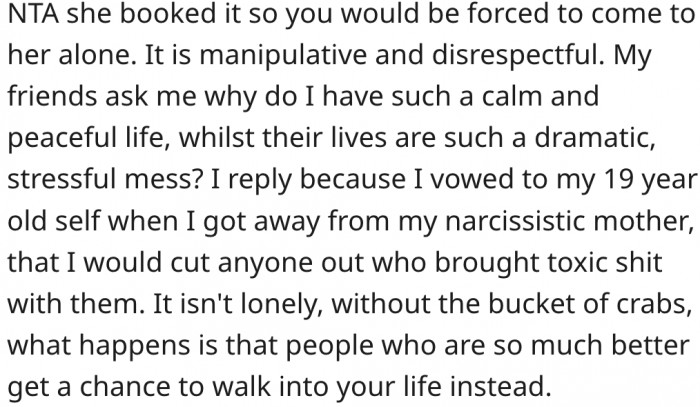 9. His mom booked a far resort to lure him all to herself.