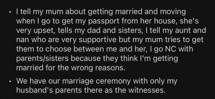 OP's family didn't even attend her wedding.