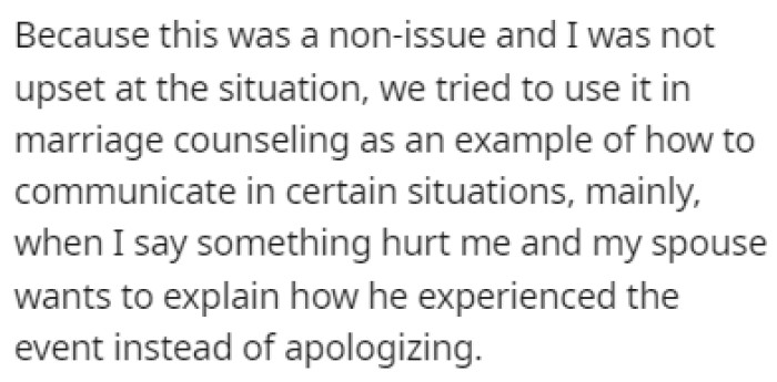 OP didn't think much of it but she used it as an example in one of their marriage counseling sessions