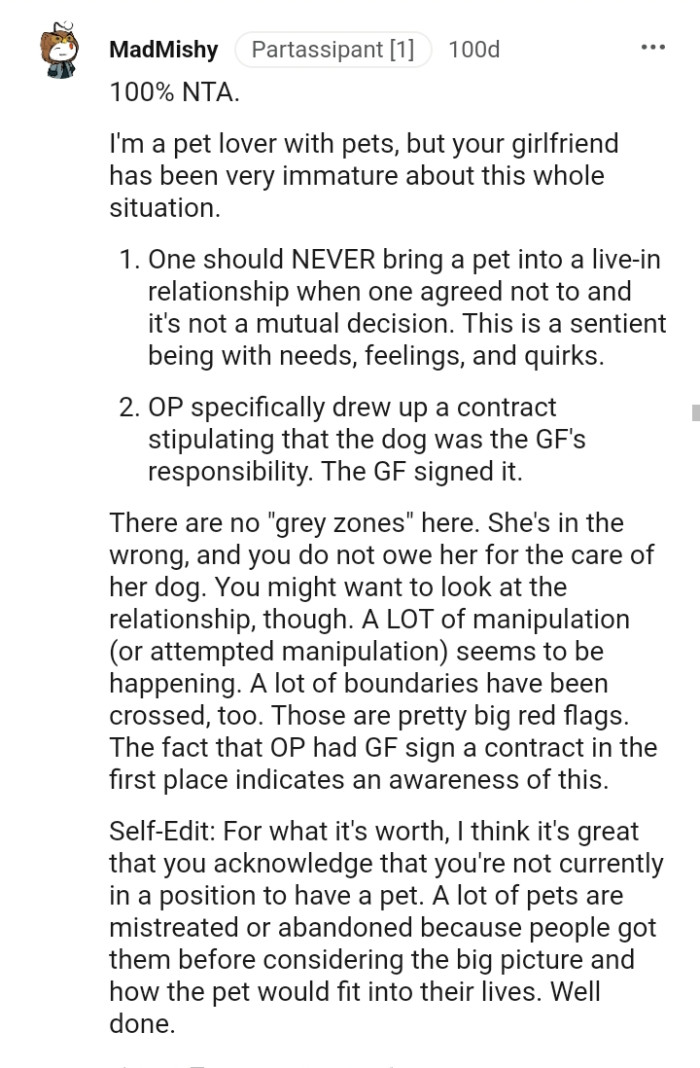 The girlfriend has been very immature over the whole situation