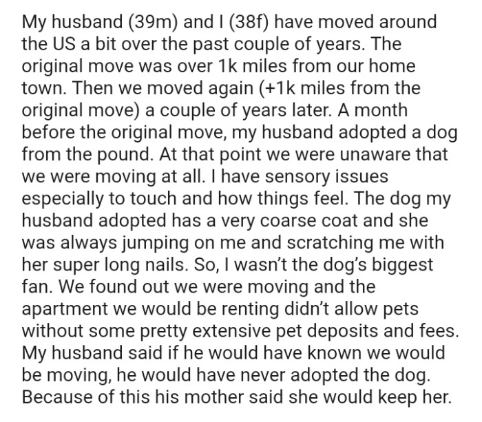 The apartment the OP and her husband would be renting didn’t allow pets