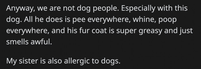 Ultimately, their family isn't as fond of dogs as well