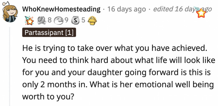 OP should re-evaluate her priorities